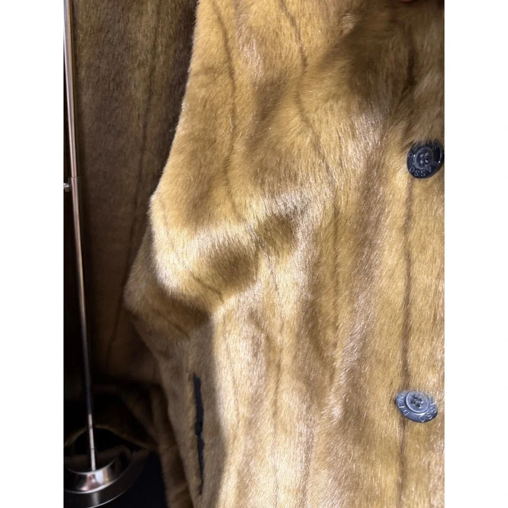 Dennis Basso‎ Faux Shearling Hooded Coat 1X Black Brown Excellent Faux Suede Fur - Picture 6 of 8